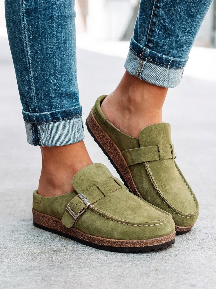 Women's Retro Buckle Flat Mules