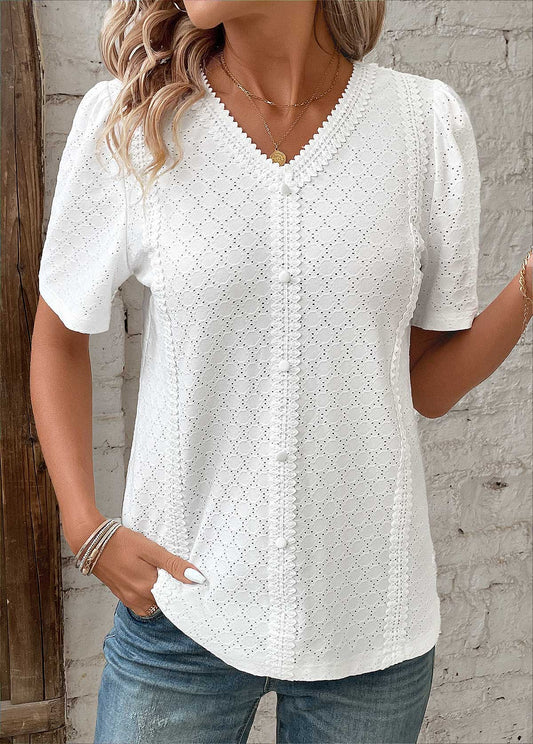 Women's Short-Sleeve Button-Up Blouse
