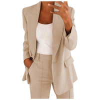 Women's Solid Colour Blazer and Trousers Set