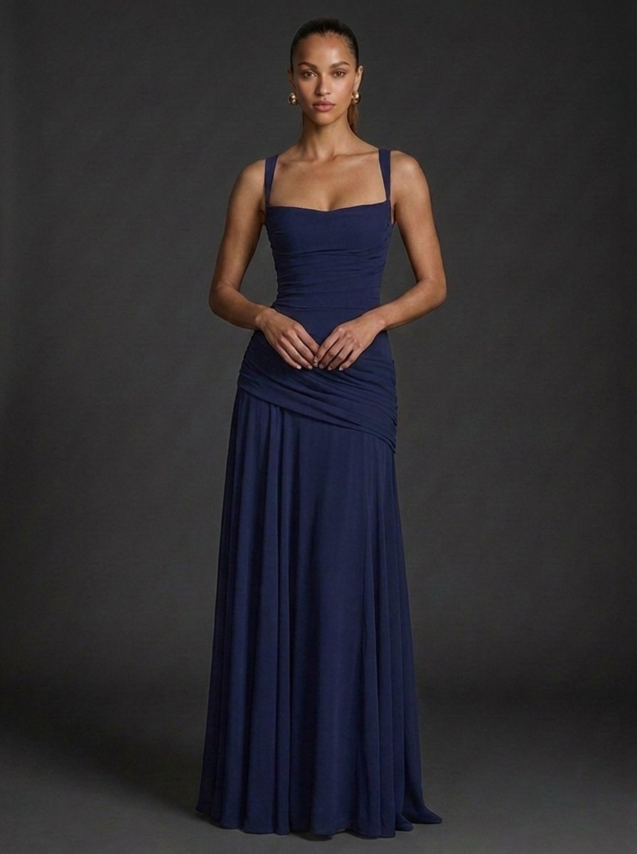 Women's Square Neck Ruffled Maxi Dress – Elegant Wedding Outfit