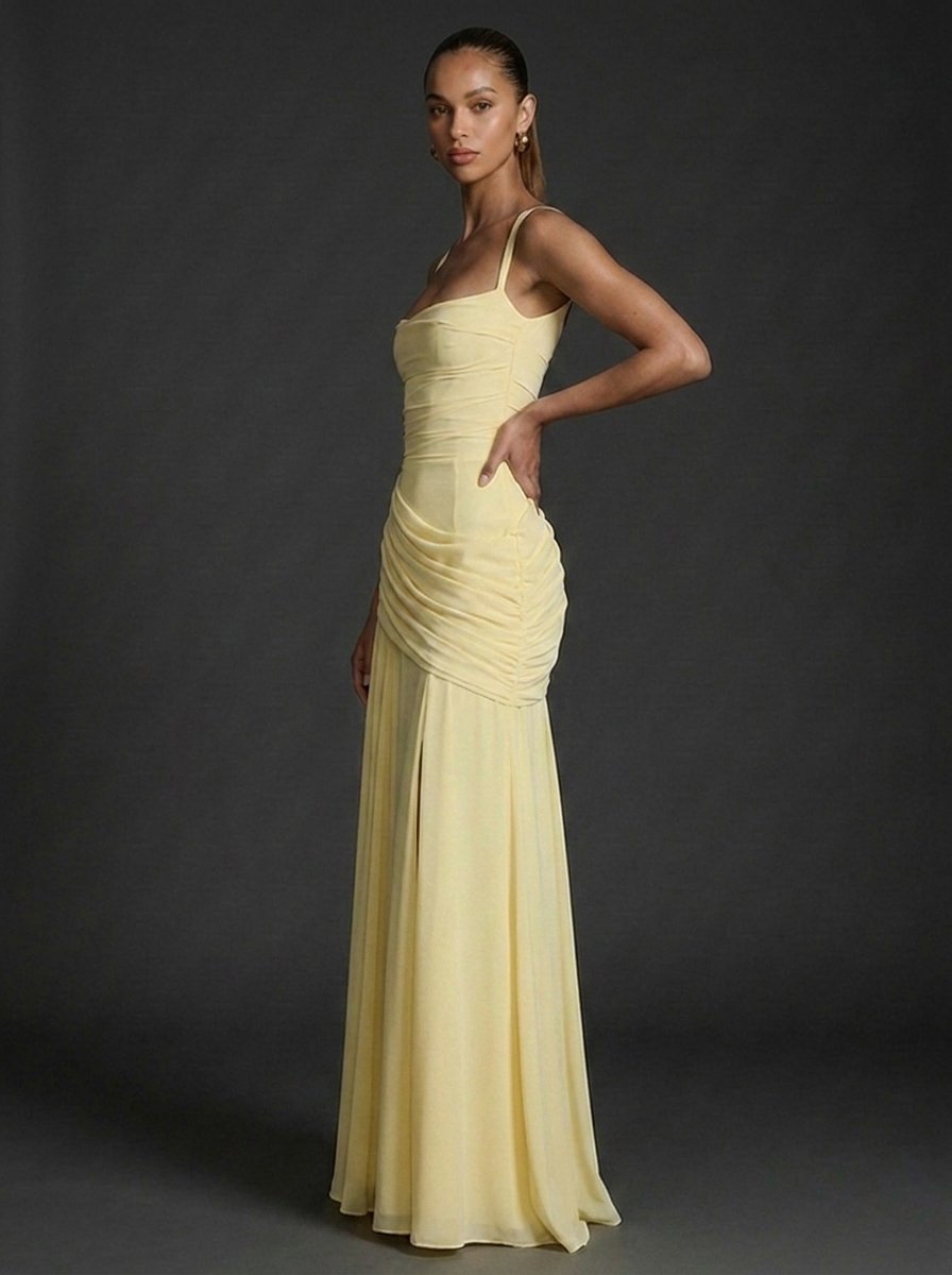 Women's Square Neck Ruffled Maxi Dress – Elegant Wedding Outfit