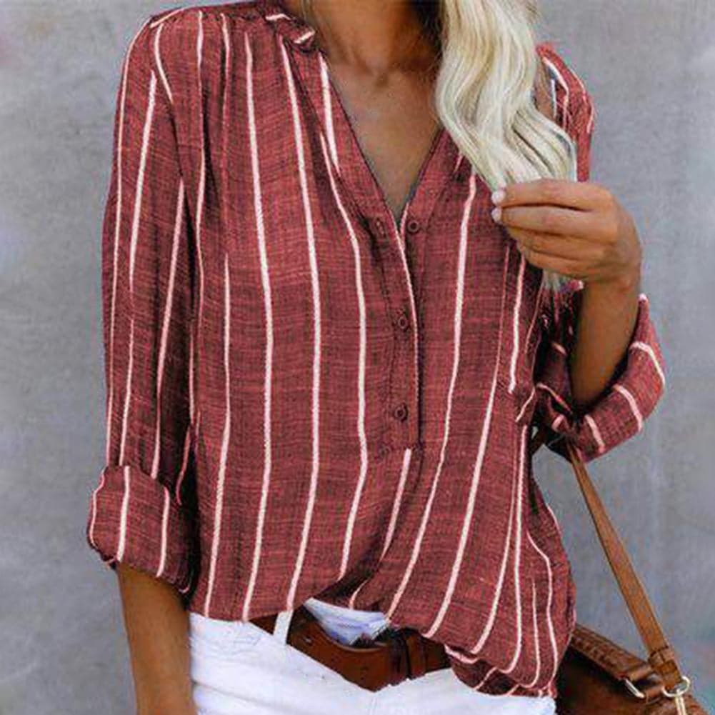 Women's Striped V-Neck Blouse