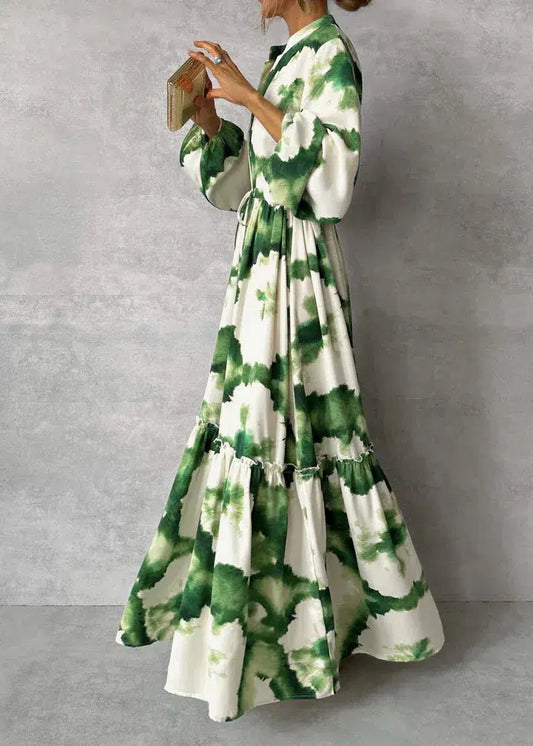 Women's Tie-Dye Maxi Dress with Mandarin Collar