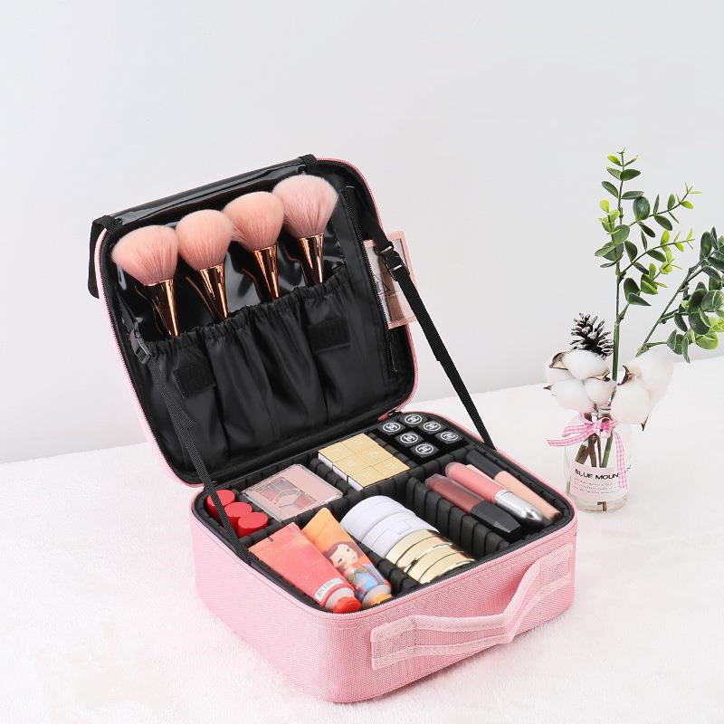 Women's Travel Makeup Organizer Bag with Compartments and Adjustable Dividers