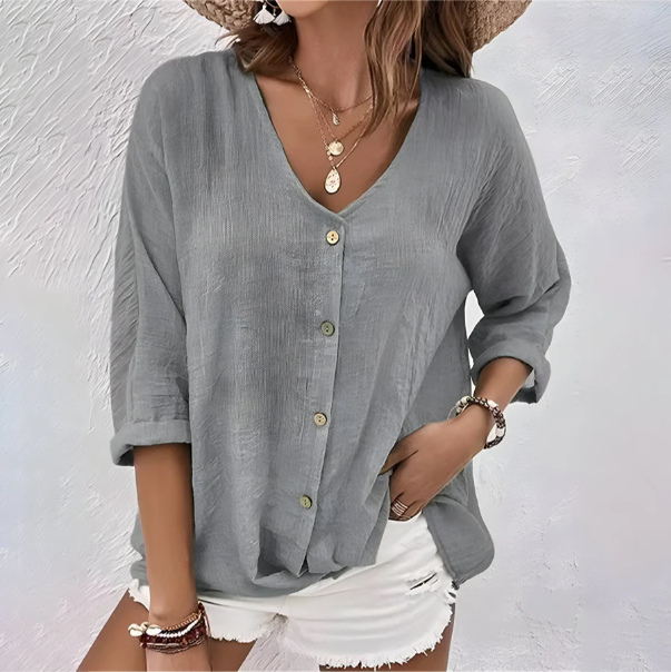 Women's V-Neck Button-Through Blouse
