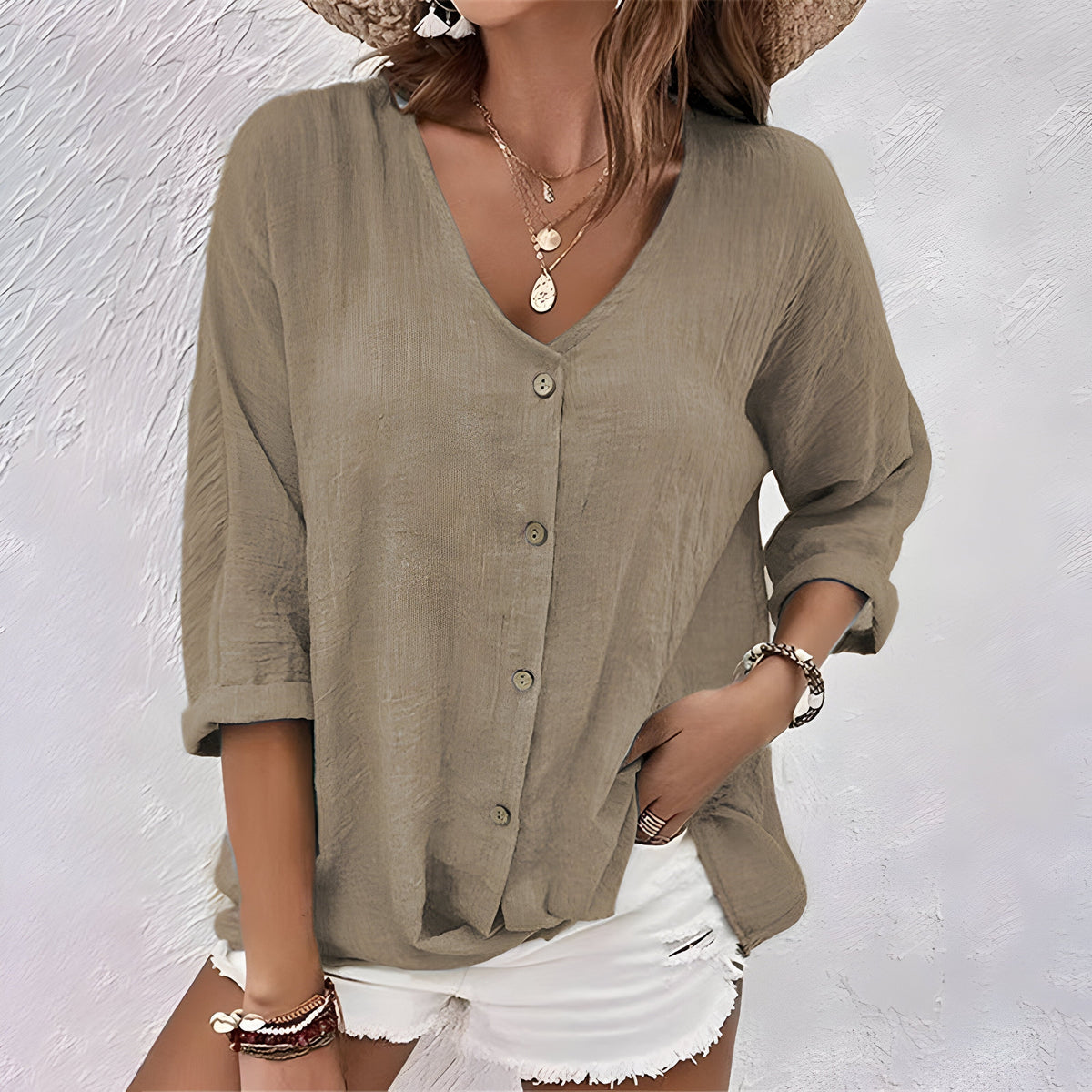 Women's V-Neck Button-Through Blouse