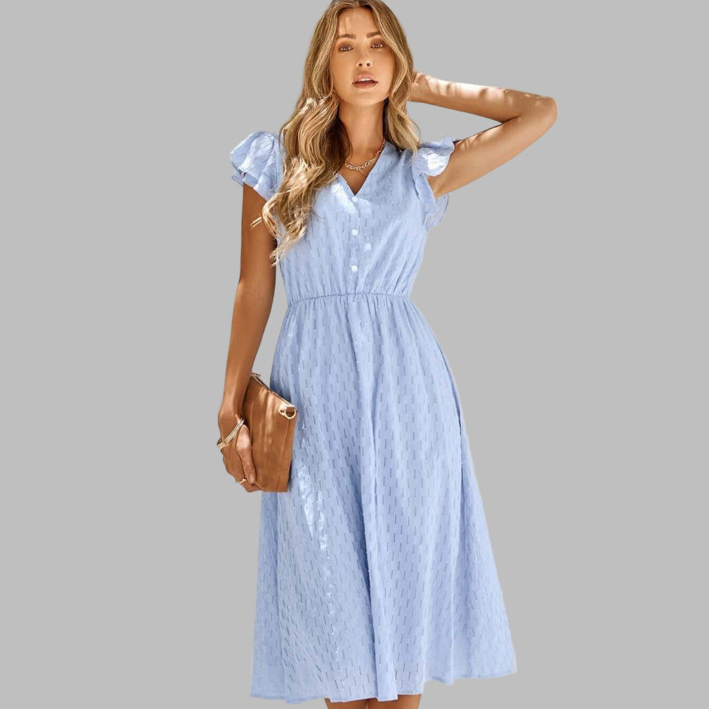Women's V-Neck Pleated Midi Dress