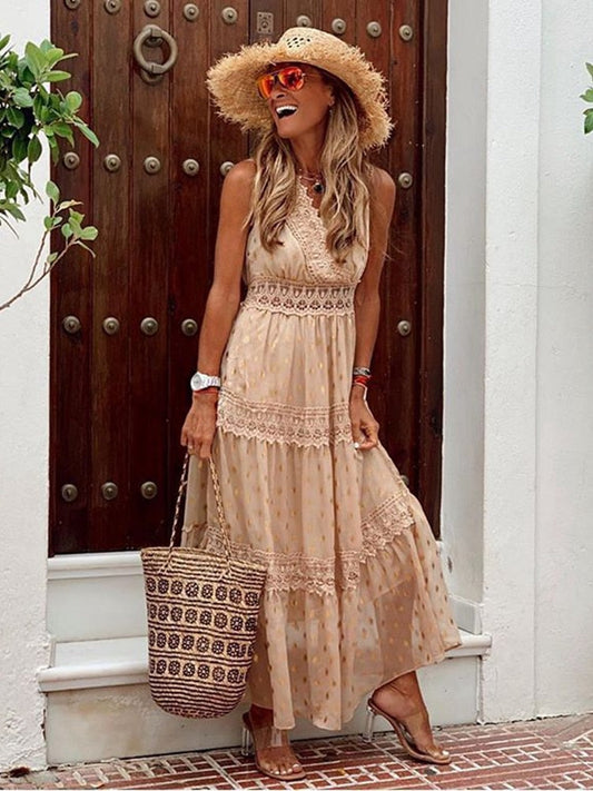 Women's V-Neck Summer Dress with Trim