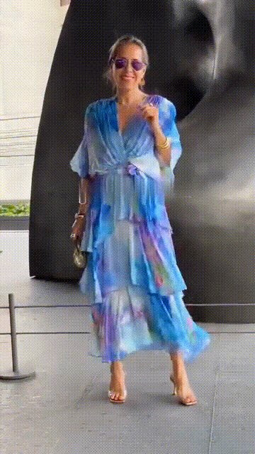 Women's Watercolor Floral Tiered Wrap Maxi Dress for Autumn Weddings & Christmas Parties