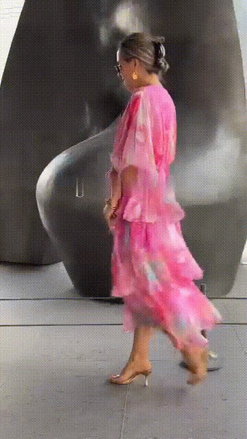 Women's Watercolor Floral Tiered Wrap Maxi Dress for Autumn Weddings & Christmas Parties