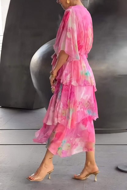 Women's Watercolor Floral Tiered Wrap Maxi Dress for Autumn Weddings & Christmas Parties