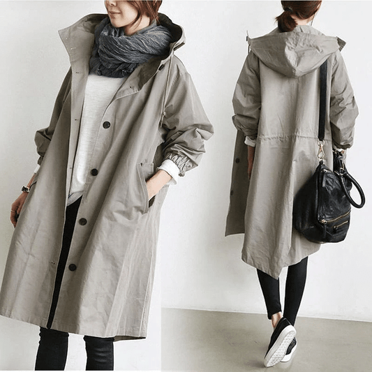 Women's Waterproof Hooded Windbreaker with Buttons