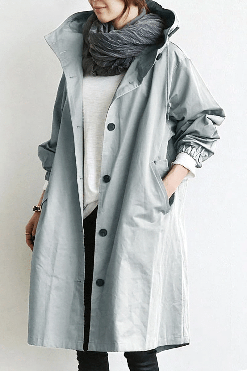 Women's Waterproof Hooded Windbreaker with Buttons