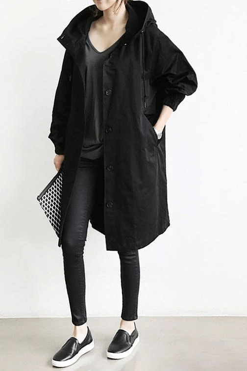 Women's Waterproof Hooded Windbreaker with Buttons
