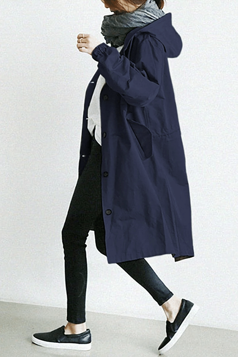 Women's Waterproof Hooded Windbreaker with Buttons