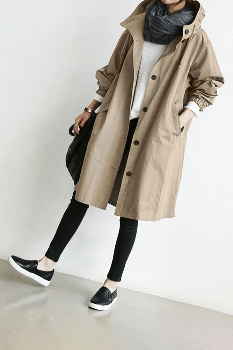 Women's Waterproof Hooded Windbreaker with Buttons