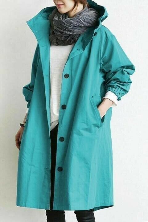 Women's Waterproof Hooded Windbreaker with Buttons
